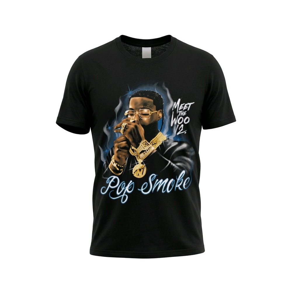 Pop Smoke T-Shirt Mens SMALL Black Meet The Woo 2 Graphic Airbrushed Rap Tour